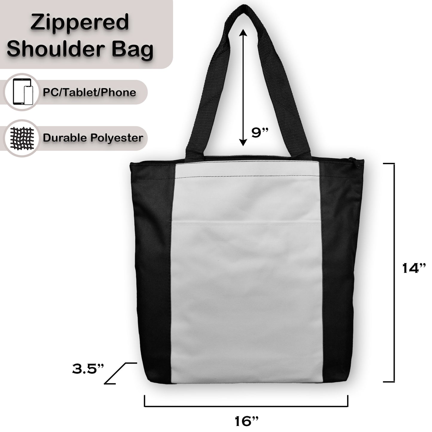 Large Zippered Shoulder Tote Bag