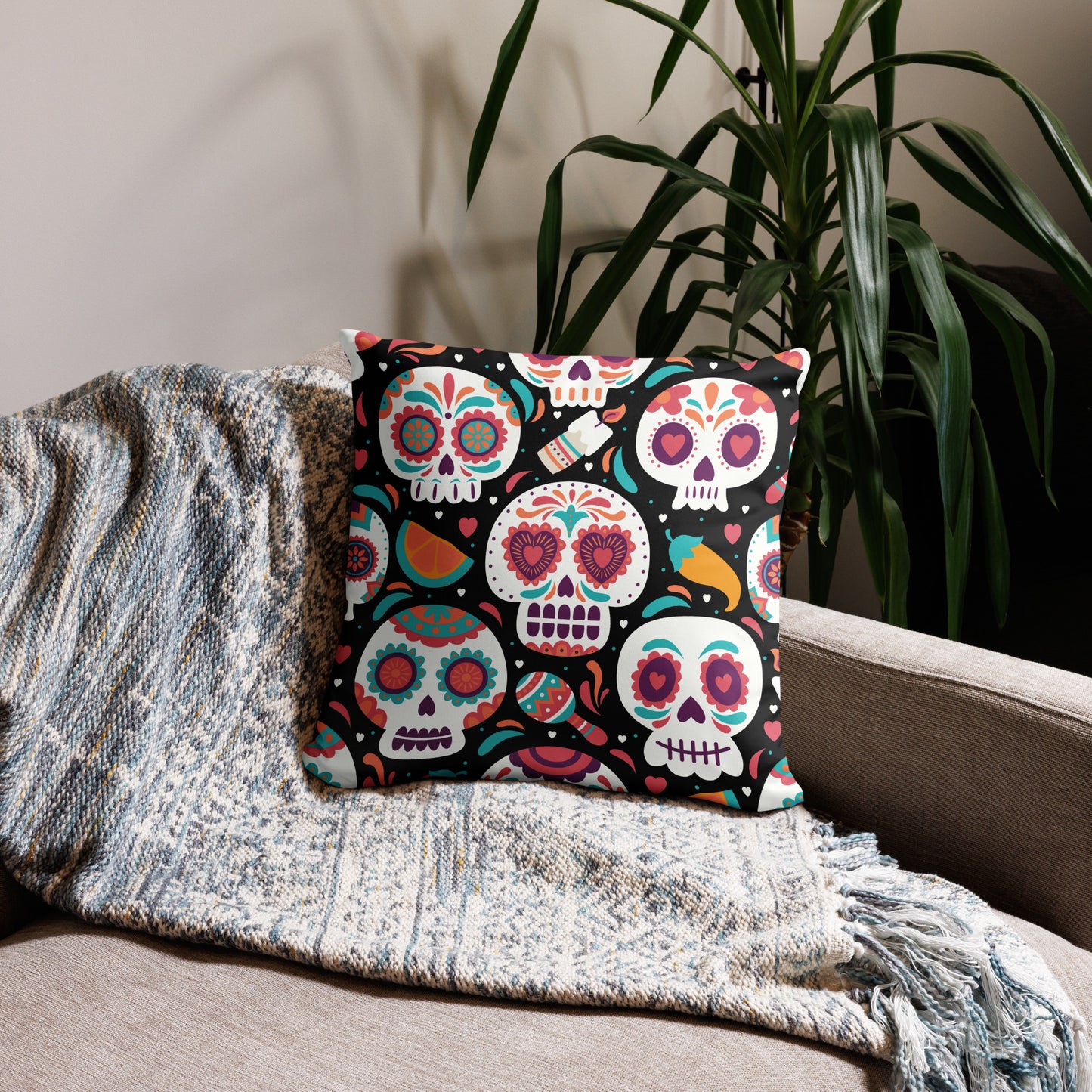 Colorful Calaveras Halloween Home Décor Pillow