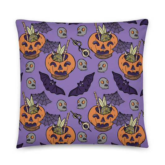 Pumpkin Cocktails, Bats and Skulls Home Décor Pillow