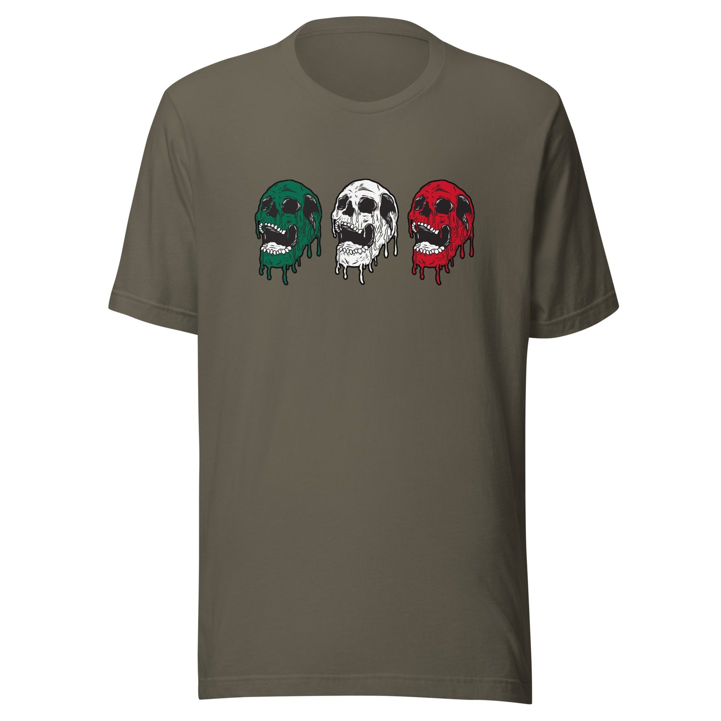 Mexico Tri-Color Laughing Skeleton Skulls T-Shirt