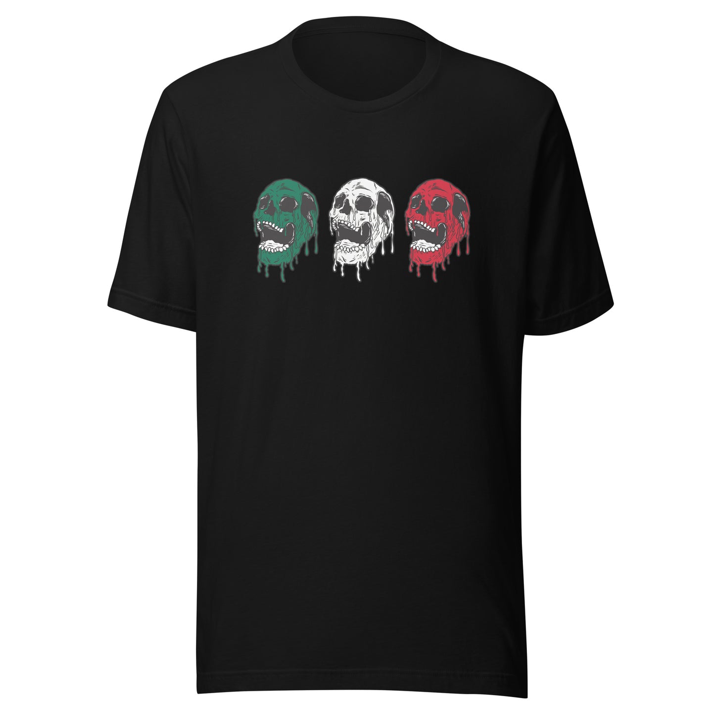 Mexico Tri-Color Laughing Skeleton Skulls T-Shirt