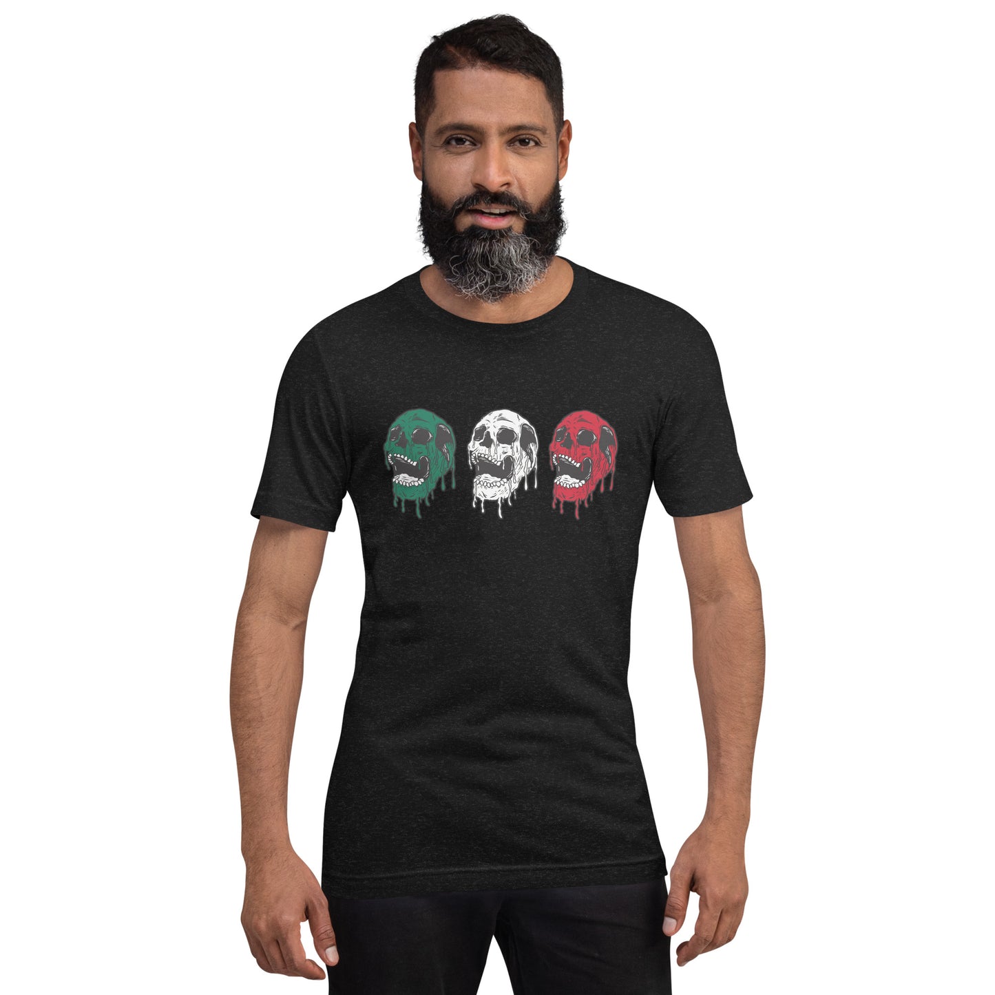 Mexico Tri-Color Laughing Skeleton Skulls T-Shirt