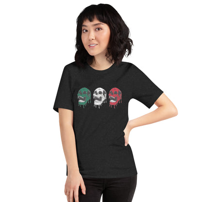 Mexico Tri-Color Laughing Skeleton Skulls T-Shirt