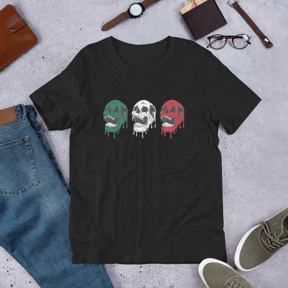 Mexico Tri-Color Laughing Skeleton Skulls T-Shirt