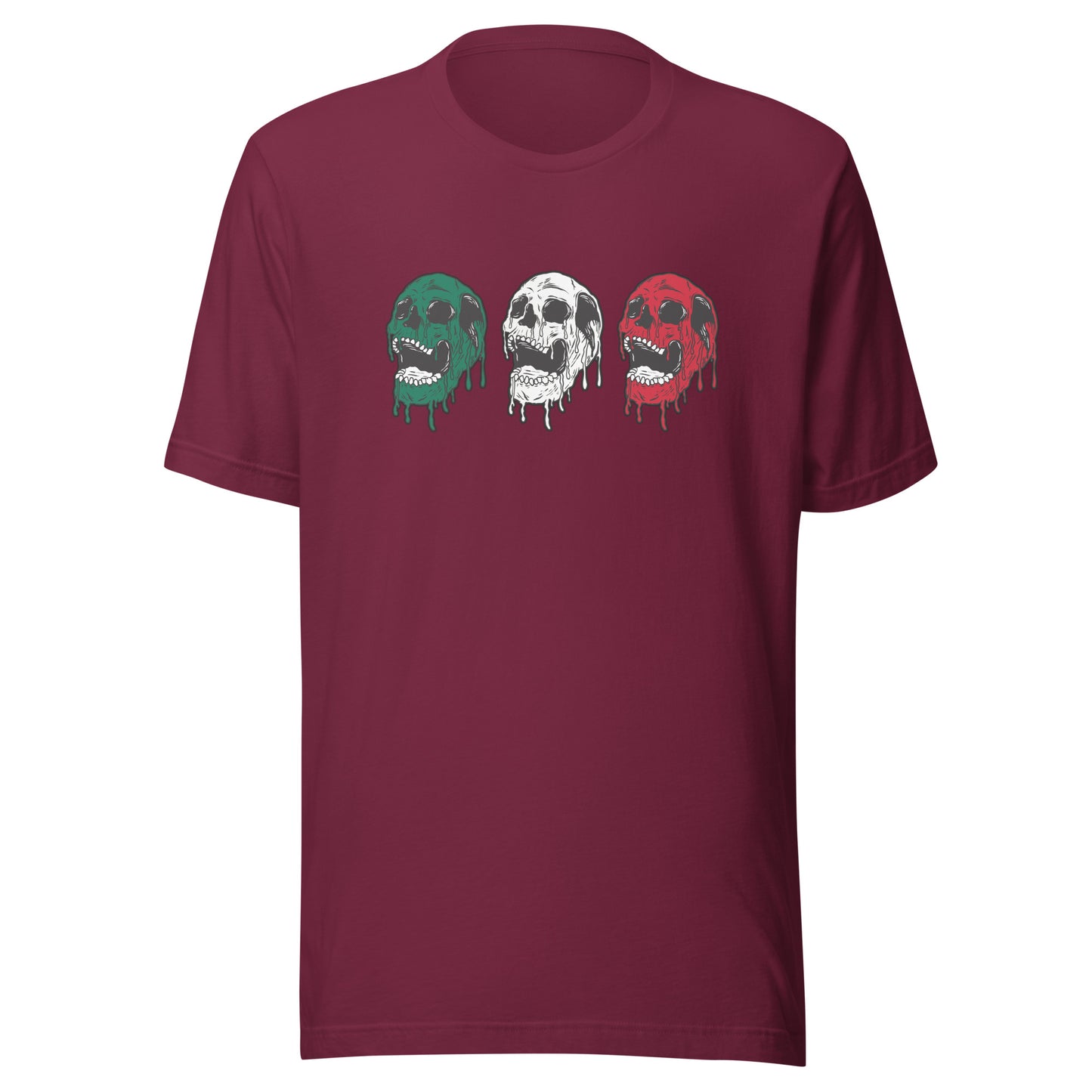 Mexico Tri-Color Laughing Skeleton Skulls T-Shirt