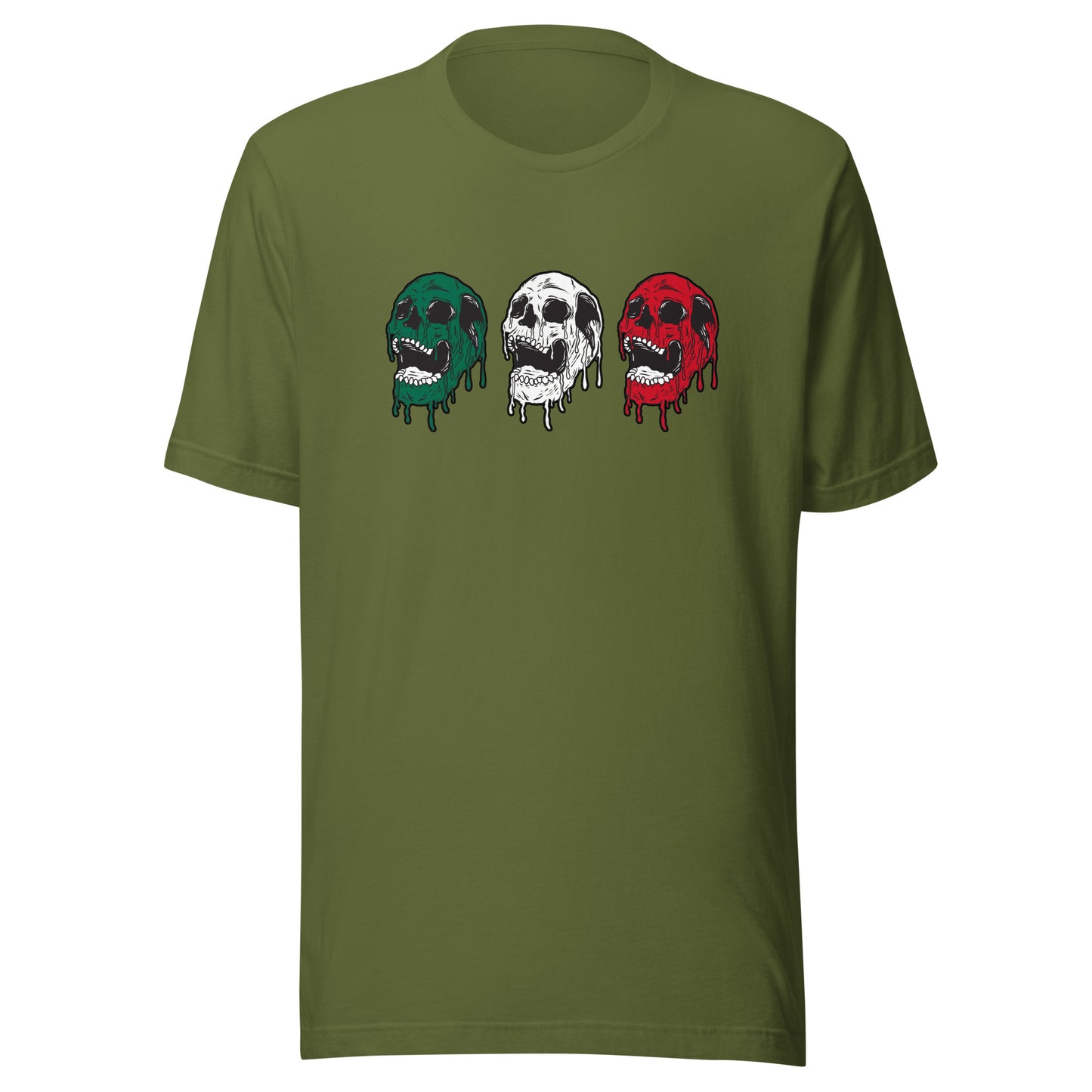 Mexico Tri-Color Laughing Skeleton Skulls T-Shirt