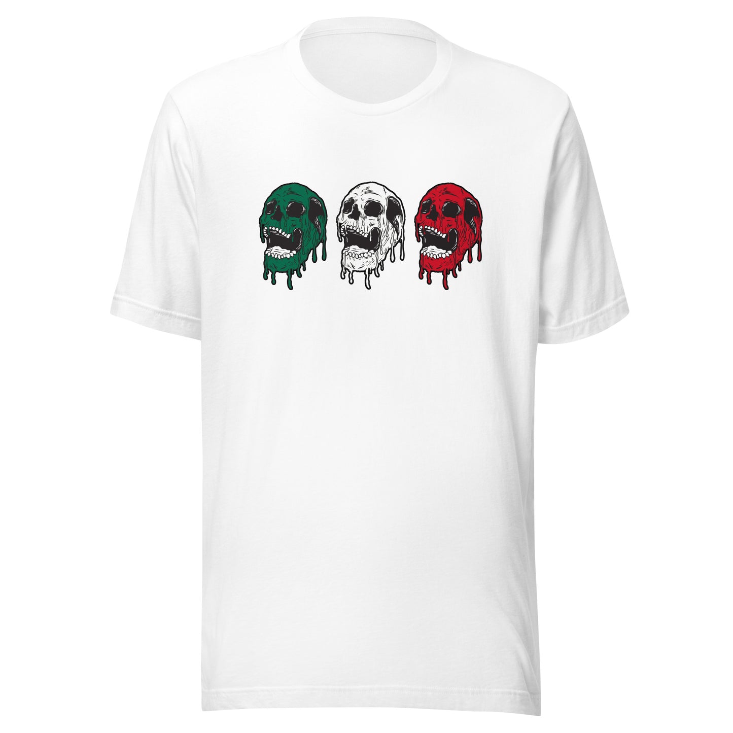 Mexico Tri-Color Laughing Skeleton Skulls T-Shirt