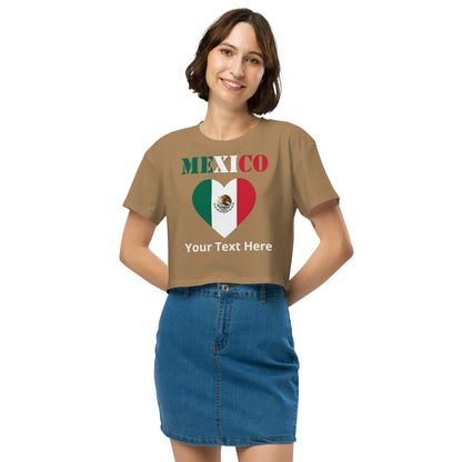 Mexico Heart Flag Personalized Name Women’s crop top