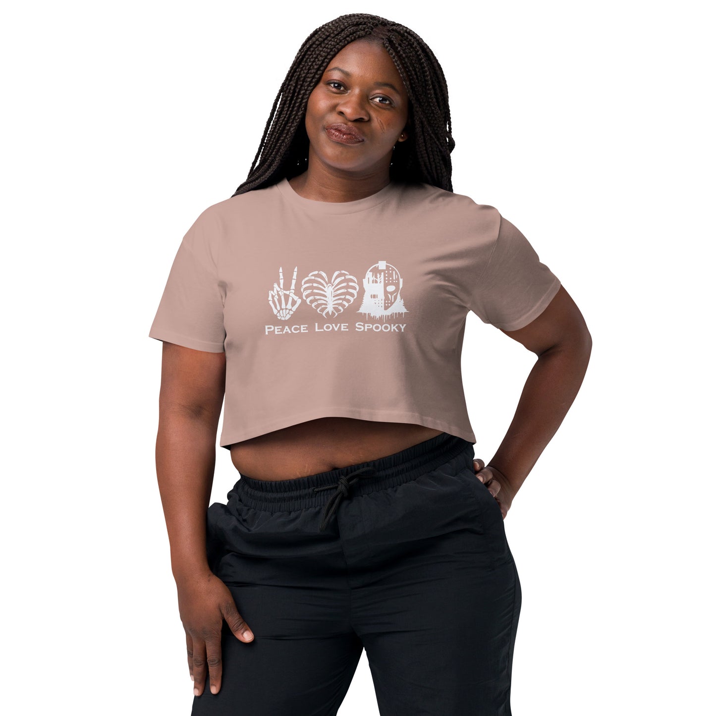 Peace Love Spooky Mask Women’s crop top